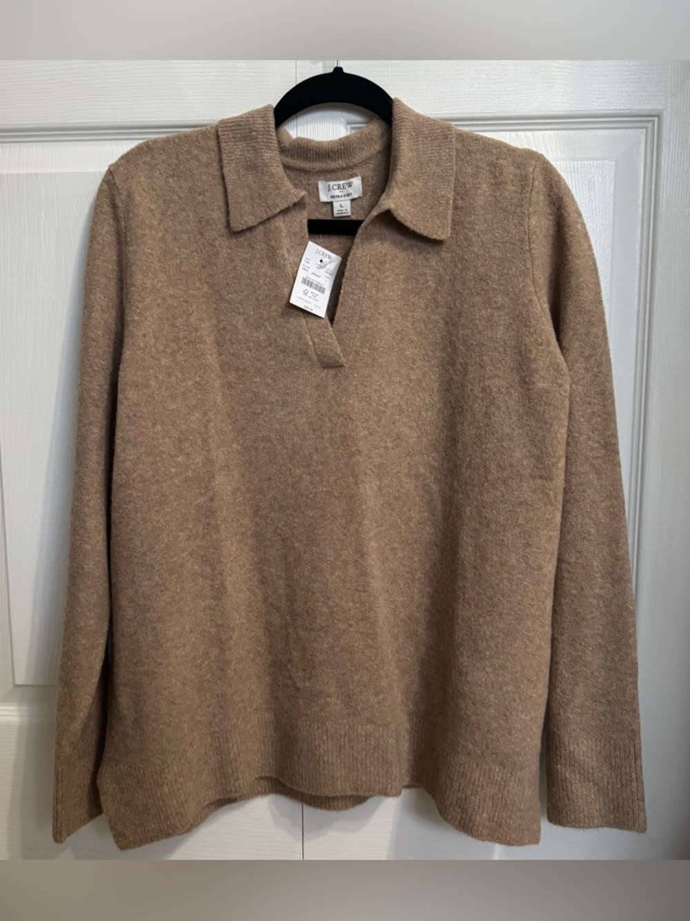 NWT J Crew Factory Sweater polo extra soft yarn LARGE Heather mushroom Academic